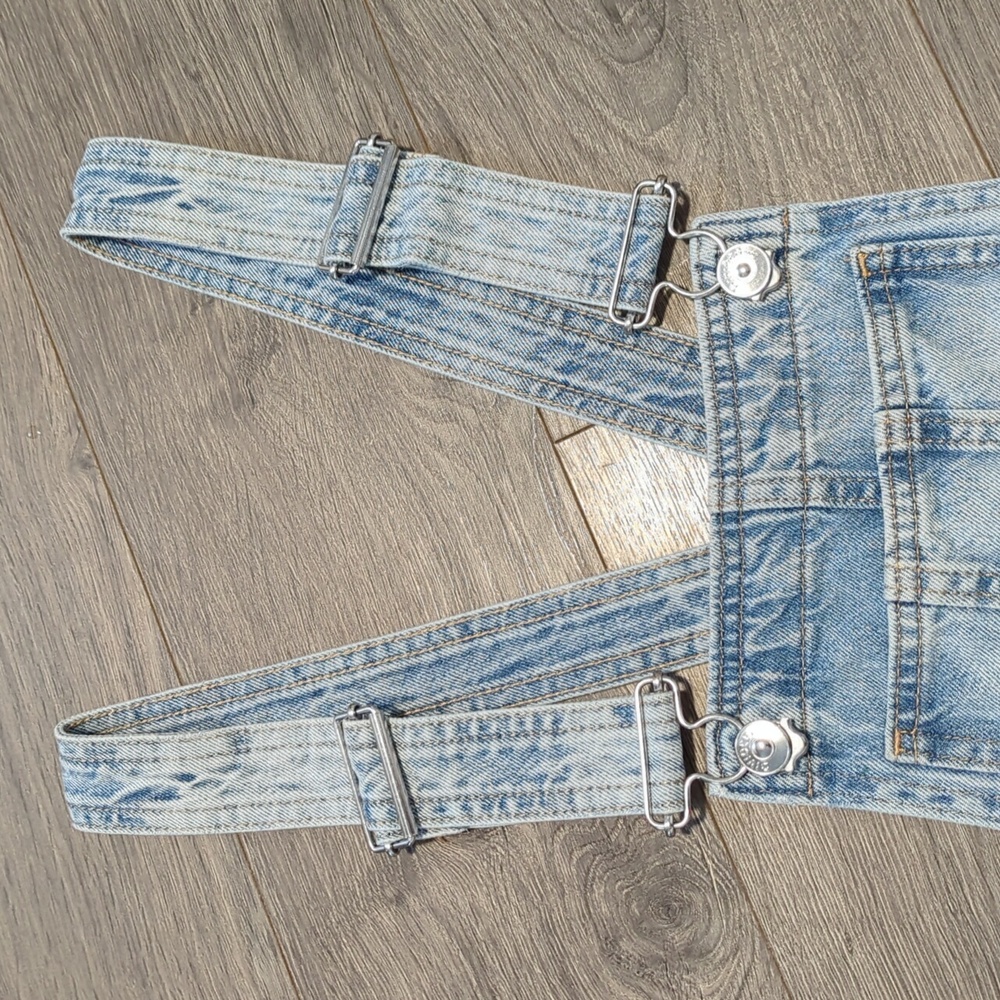 Divided Light Blue Distressed Denim Short Overalls - Picture 3 of 6